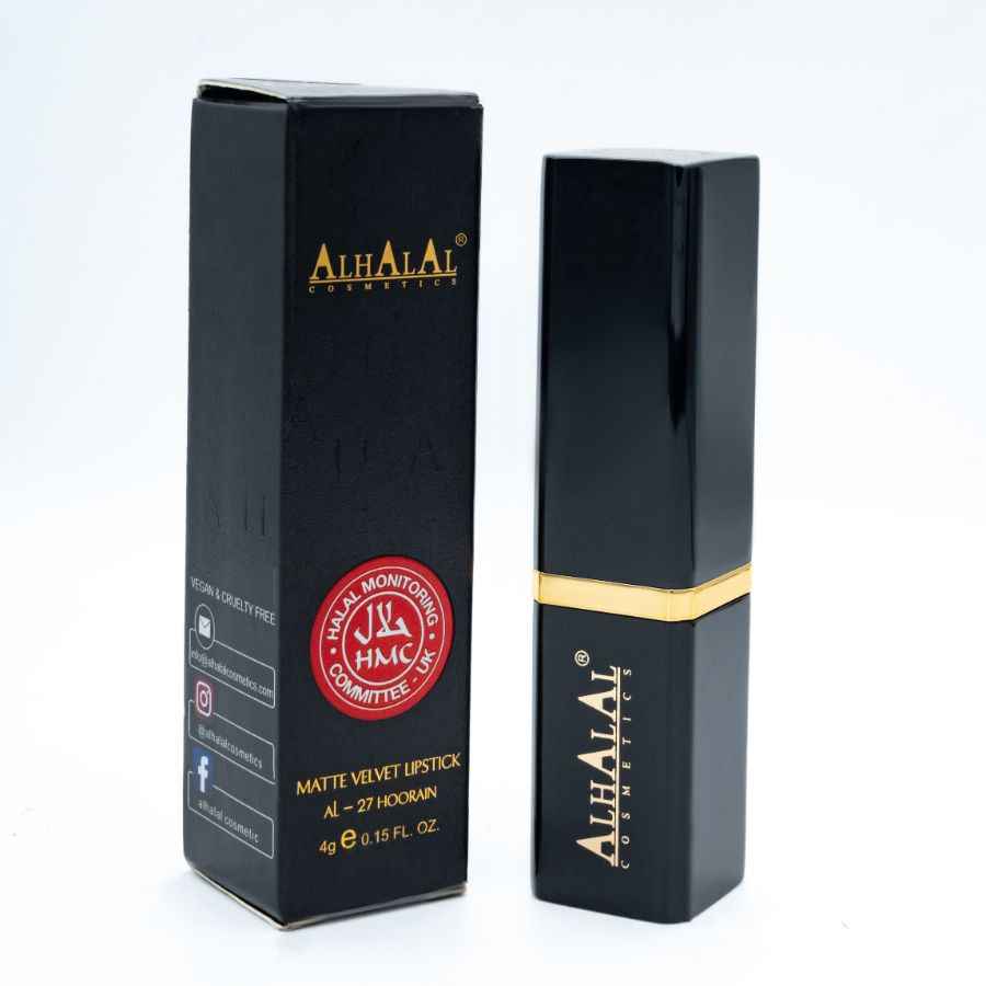 PAARSE LIPPENSTIFT van Alhalal cosmetics in een matte velvet verpakking met halal certificaat