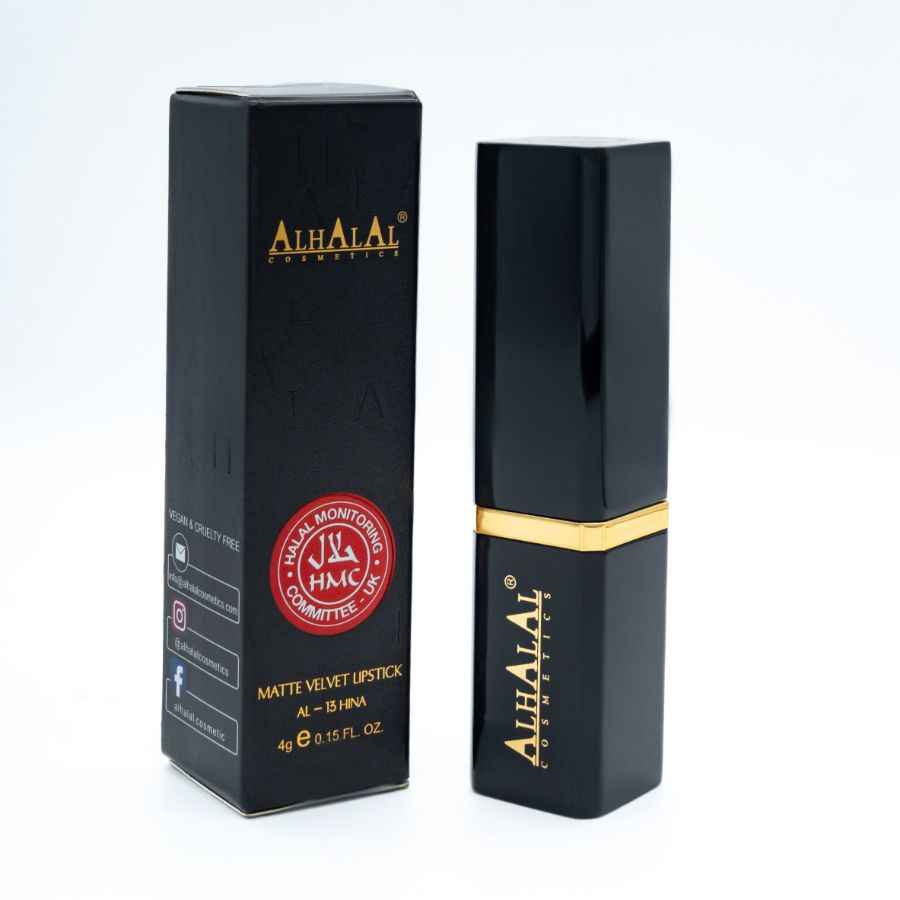 Alhalal cosmetics zwarte matte velvet lipstick verpakking en huls met ROZE LIPPENSTIFT