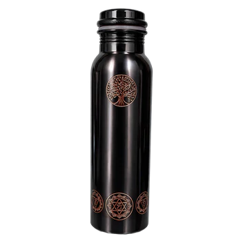 Redblad Zwarte Koperen Waterfles met Chakra Gravure