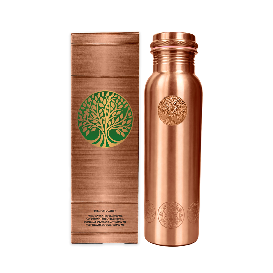 100% REINES KUPFER-WASSERFLASCHE PLAIN | PREMIUM-QUALITÄT | HANDGEFERTIGT UND EINZIGARTIG | 950 ML | 350 G