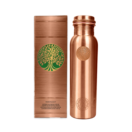 AMAS ORGANICS | 100% PUUR KOPEREN WATERFLES CHAKRA | PREMIUM QUALITY | HANDGEMAAKT EN UNIEK | 950 ML | 350 G
