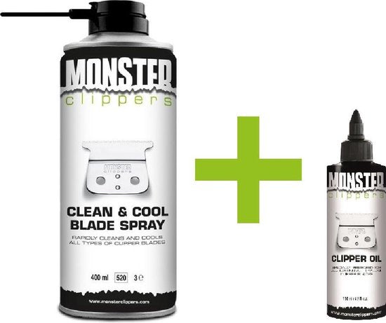 Monster Clippers Clean & Cool Blade Spray (400ml) + Trimmer Oil (100ml) Combo kopen in Nederland