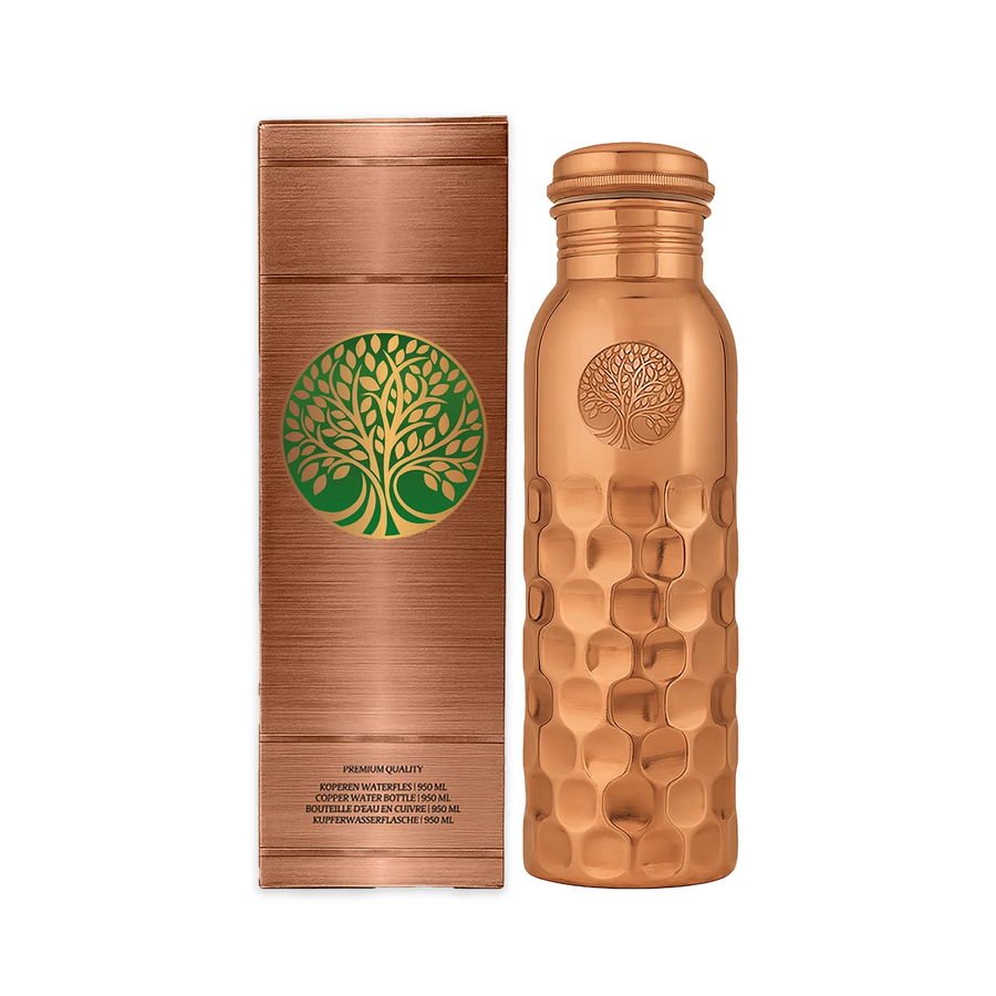 100 % BOUTEILLE D'EAU EN CUIVRE PUR DIAMONDS | QUALITÉ PREMIUM | FAIT MAIN ET UNIQUE | 950 ML | 350 G