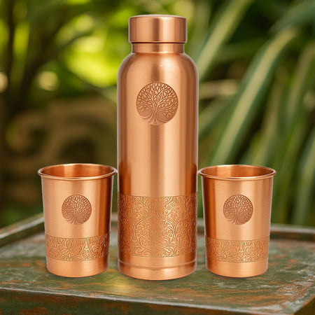 100% PUUR KOPEREN GIFTSET | WATERFLES 950 ML + 2 BEKERS 250 ML | PREMIUM QUALITY | HANDGEMAAKT EN UNIEK | CADEAUTIP