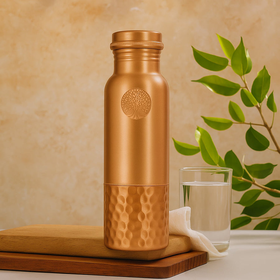100% BOUTEILLE D'EAU EN CUIVRE PUR SÉQUENCE | QUALITÉ PREMIUM | FAIT MAIN ET UNIQUE | 950 ML | 350 G