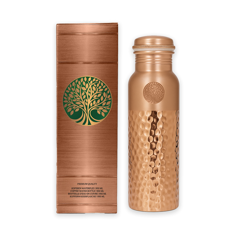 100% BOTELLA DE AGUA DE COBRE PURO MARTILLADO | CALIDAD PREMIUM | HECHO A MANO Y ÚNICO | 950 ML | 350 G - 100% Halal Cosmetica