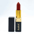 Alhalal cosmetics velvet lipstick open met donkere lippestift in een zwarte en gouden huls
