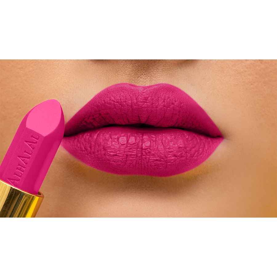 Alhalal cosmetics velvet lipstick in fuchsia kleur met zachte, volle dekking en GRIJZE Lippenstift kwaliteit