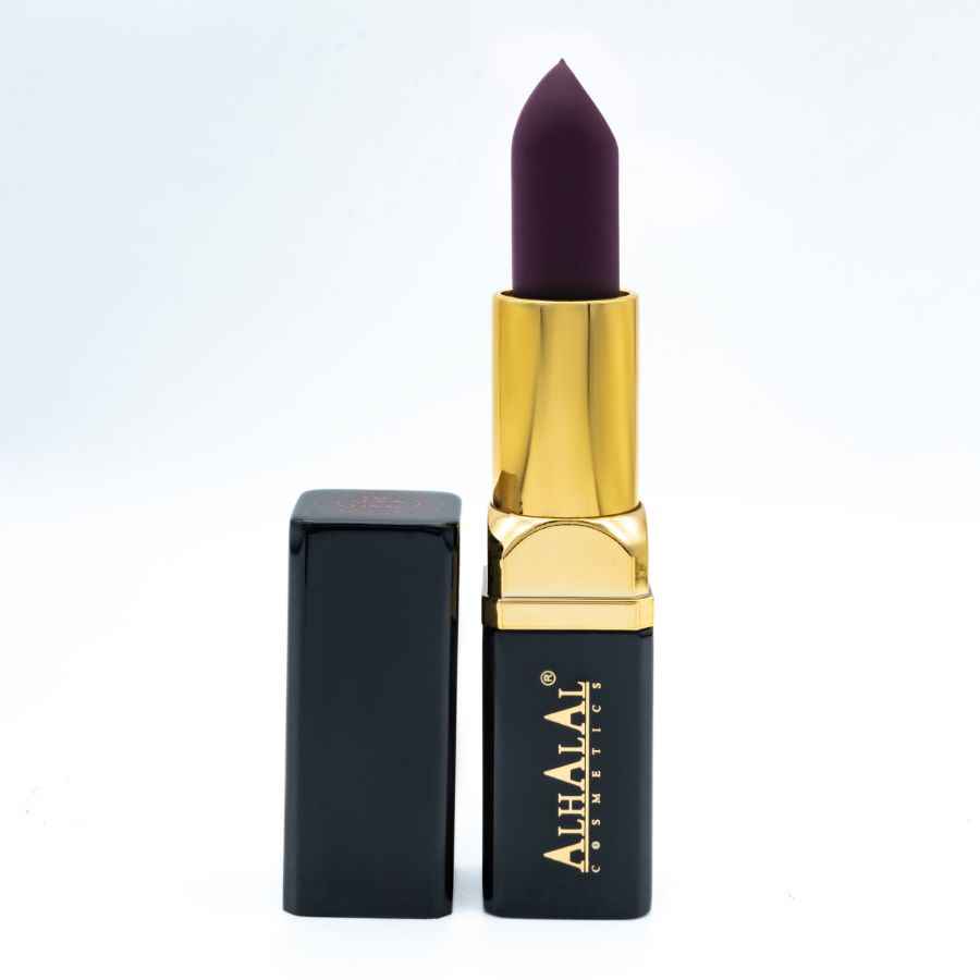 Alhalal cosmetics ECLIPSE LIPPENSTIFT in diepe paarse kleur met gouden en zwarte huls