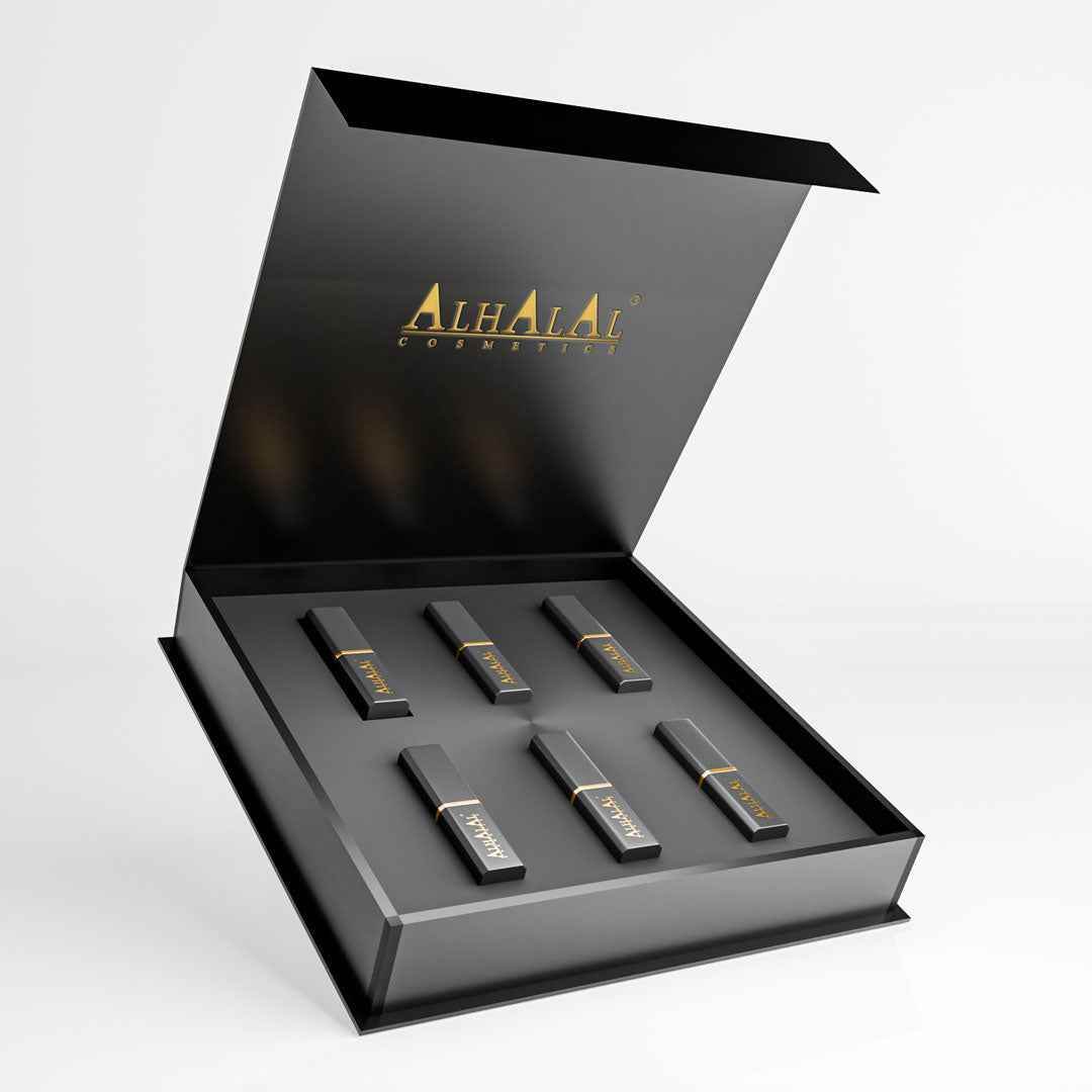 Alhalal cosmetics lipliner cadeau set met zes zwarte lipliners in luxe zwarte geschenkverpakking