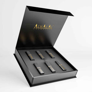 Alhalal cosmetics lipliner cadeau set met zes zwarte lipliners in luxe zwarte geschenkverpakking