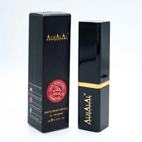 Alhalal cosmetics velvet lipstick met matte afwerking in zwarte verpakking PAARSE LIPPENSTIFT