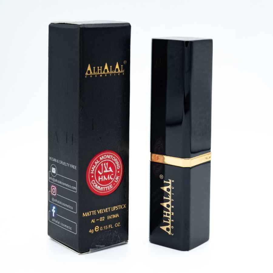 Alhalal cosmetics zwarte matte velvet lipstick verpakking met PARSE LIPPENSTIFT branding
