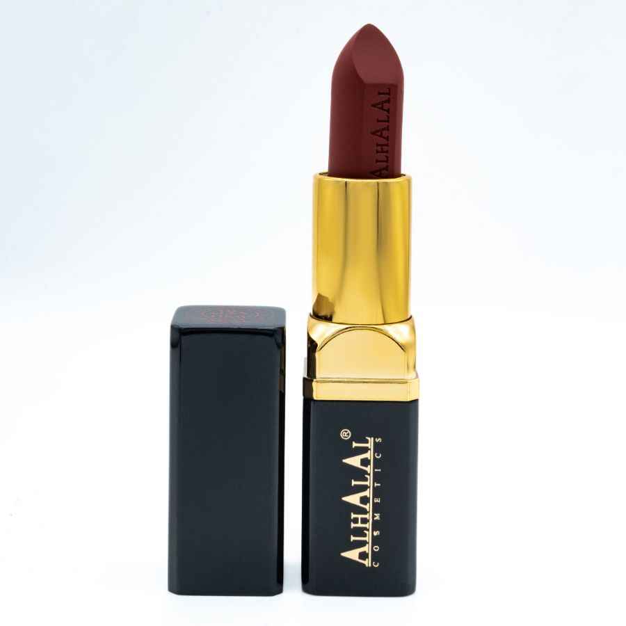 Alhalal cosmetics Velvet Lippenstift in diepe rode kleur met gouden en zwarte huls Rode Lippenstift
