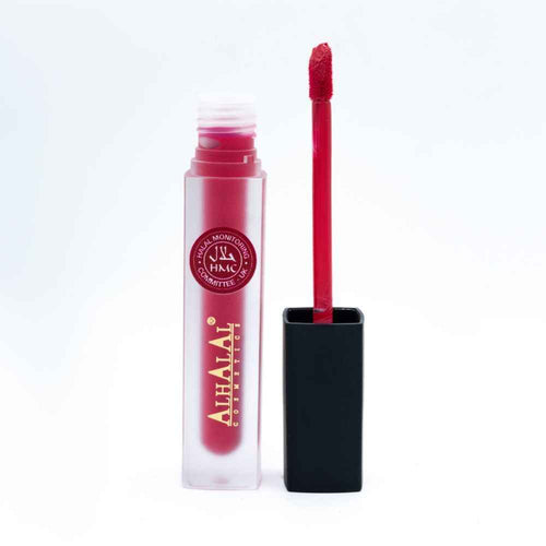 Batom líquido Alhalal Cosmetics em tubo mate com aplicador vermelho