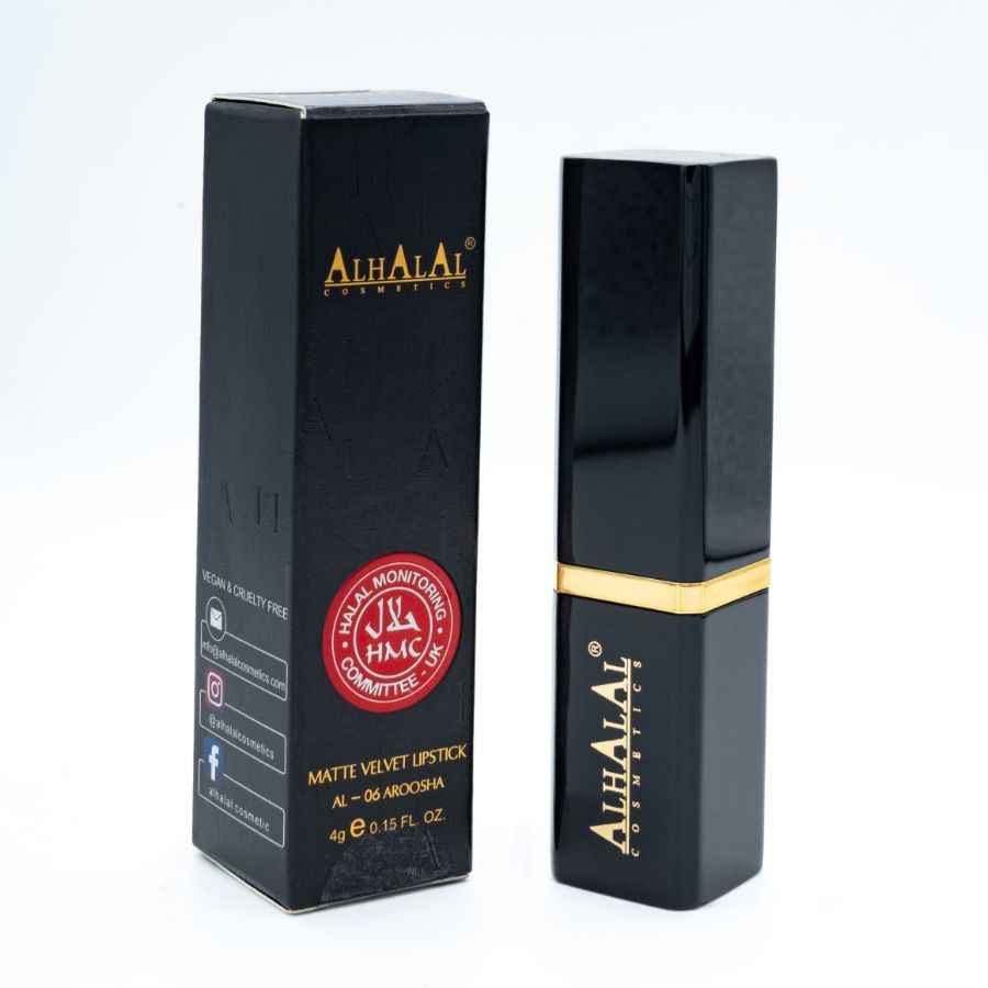 Alhalal cosmetics velvet lipstick in luxe zwarte verpakking met WIJN LIPPENSTIFT kleur
