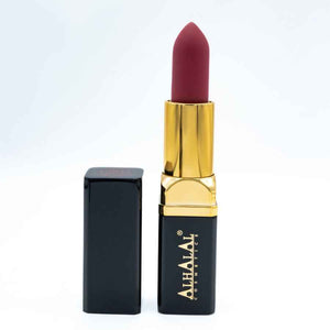 Alhalal cosmetics wijn lippenstift in fluwelen textuur met zwarte en gouden huls