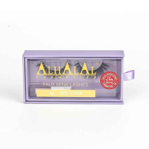 Alhalal Cosmetics fløjlsfarvet læbestiftemballage med fokus på øjenvipper og vokser tilbage effekt
