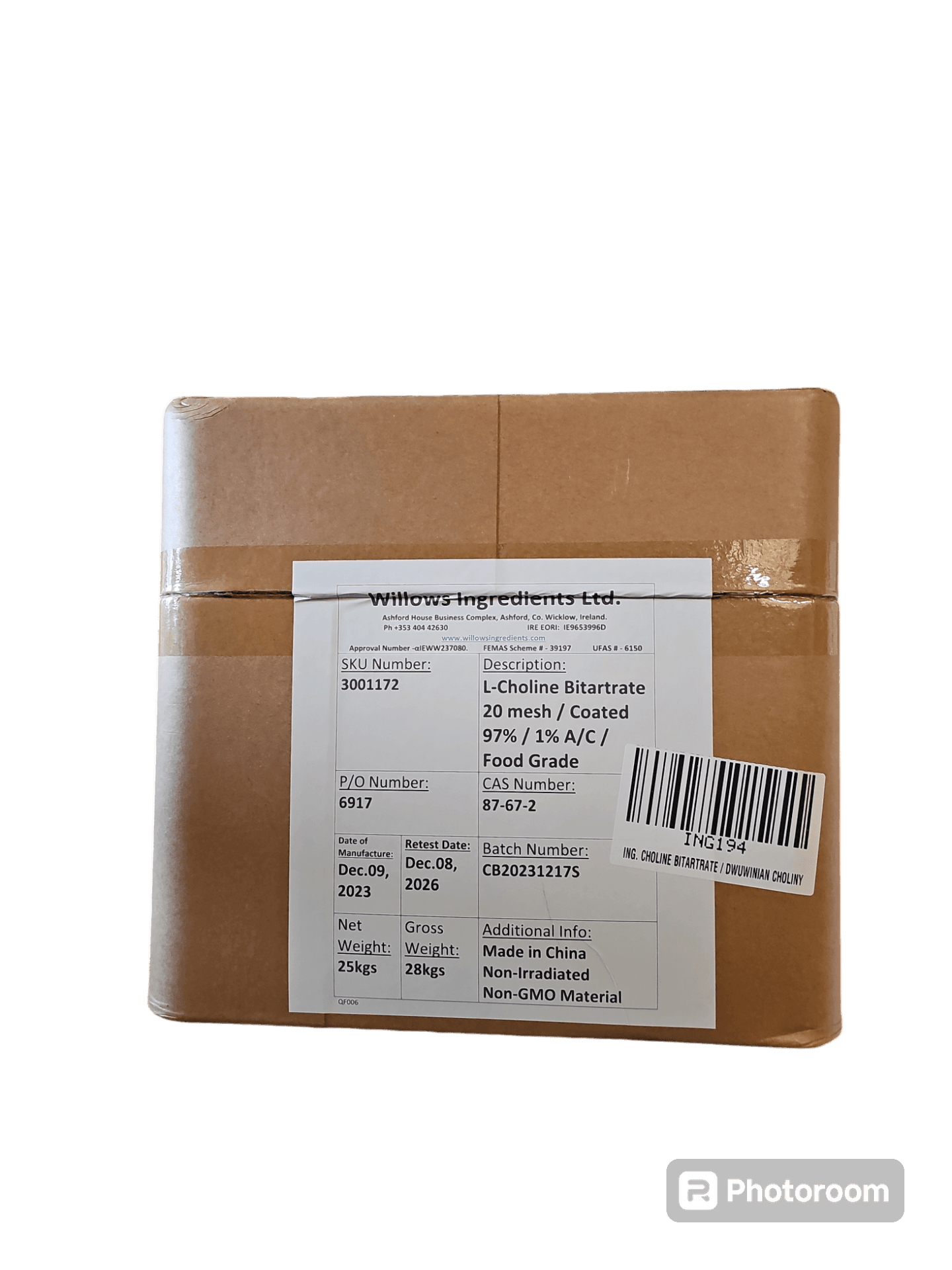 L-Choline Bitartrate 25kg - BeBulk Nutrition