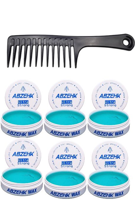 Abzehk Blue Ultra Strong Hair Styling Wax 6 Pieces + Free Styling Comb