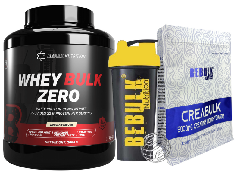 Megadeal 1 Pack : Protéine de lactosérum 2000g + Créatine + Shaker BeBulk - 100% Halal Cosmetica